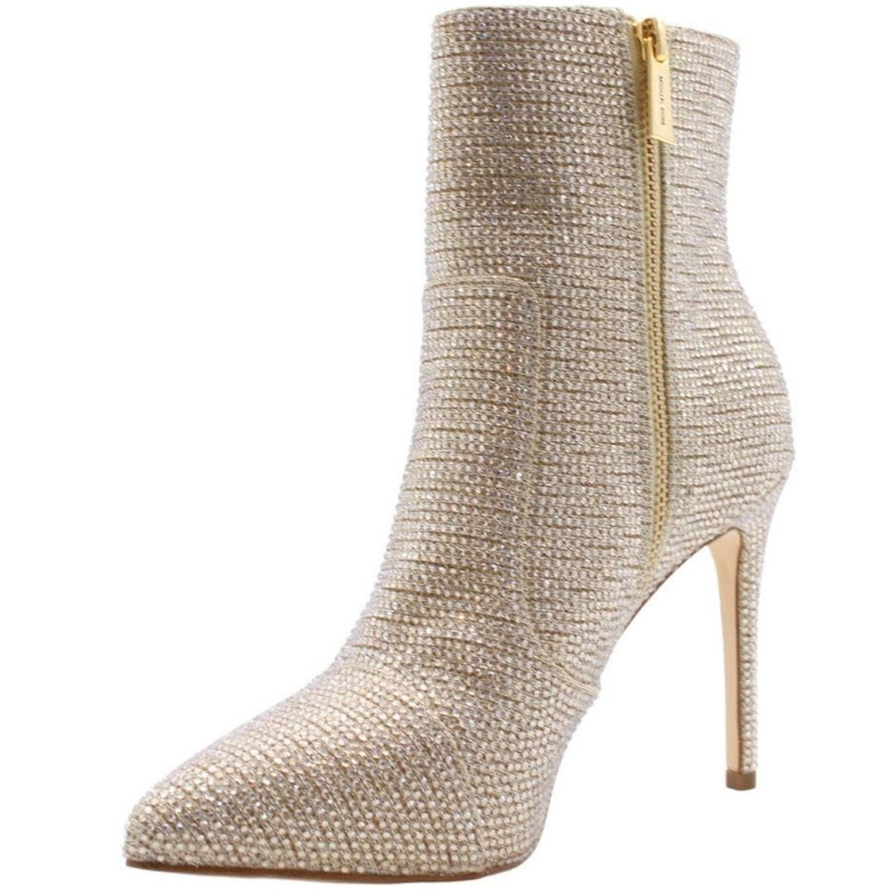 New Michael kors Pale Gold Rue Rhinestone Embellished Side Zip boot size 8.5 M - Picture 2 of 4